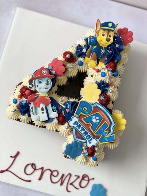 Cupcakes Paw Patrol, Number 4 Cake, Paw Patrol Birthday Party Cake, Paw Patrol Cupcakes, 4de Verjaardag, Paw Patrol Birthday Theme, Cake Number, Number Birthday Cakes, Paw Patrol Birthday Cake