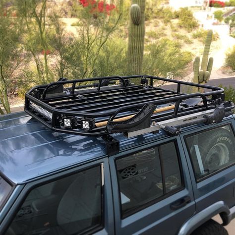 John Hunter on Instagram: “Enjoyed this roof rack build. Along with a sense of adventure, this XJ owner has a serious passion about mountain biking. I incorporated…” Roof Rack Ideas, Roof Rack Ideas Off Road, Jeep Roof Rack Ideas, Jimny Roof Rack, Subaru Outback Roof Rack, Toyota Hilux Roof Rack, Nissan Vans, Jeep Xj Roof Rack, Truck Roof Rack