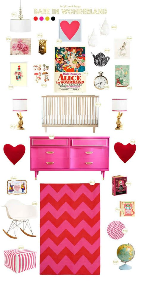 Bright Pink Nursery Ideas, Wonderland House, Disney Baby Rooms, Alice In Wonderland Nursery, Wonderland Bedroom, Girls Bedroom Themes, Lay Baby Lay, Wonderland Nursery