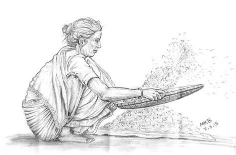 Indian Women Sketch Pencil Drawings, Indian Women Sketch, House Sketch Drawing, Sketch Pencil Drawings, Indian Sketches, Village Indian, Simple Sketching, Women Sketch, Indian Images