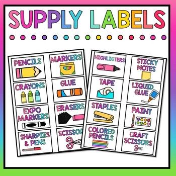 Organize your classroom supplies with these ADORABLE labels! (Over 60 labels included!)INCLUDED: Editable template to add any other labels you need in your classroom! Supply Labels For Classroom Free, Classroom Supply Labels, Teacher Storage, Classroom Supplies Labels, Teaching Classroom Decor, Bright Classroom, Organized Teacher, Teacher Printables, Classroom Borders