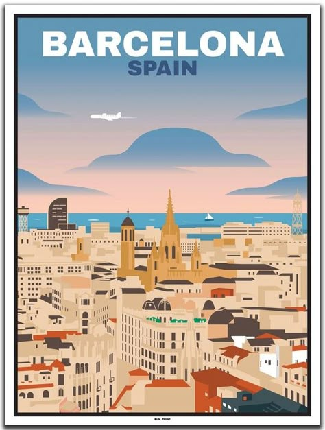 Barcelona Vintage Poster, Barcelona Postcard, Kuwait Travel, Barcelona Travel Poster, Barcelona Poster, Spain Poster, Vintage Barcelona, Barcelona Print, Spain Bucket List