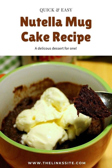 If you’re looking for a quick and easy mouth-watering dessert you need to try this Chocolate Chip Nutella Mug Cake. You will only need 5 ingredients and it’s ready in minutes! thelinkssite.com #mugcake #cake #Nutella #Nutellacake #singleserve Mug Cake Microwave Recipe, Airfryer Baking, Cake Microwave, Microwave Recipe, Nutella Mug Cake, Chocolate Chip Mug Cake, 31 Daily, Chip Mug, Mug Cake Microwave