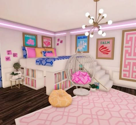 Blocksburg Bedrooms Ideas, Club Roblox Preppy Room, Bedroom Ideas Bloxburg Teen, Bloxburg Apartment Idea, Cool Bloxburg Rooms, Preppy Bloxburg Room Ideas, Bloxburg Room Decor Ideas, Bloxburg Sleepover Room, Preppy Room Bloxburg