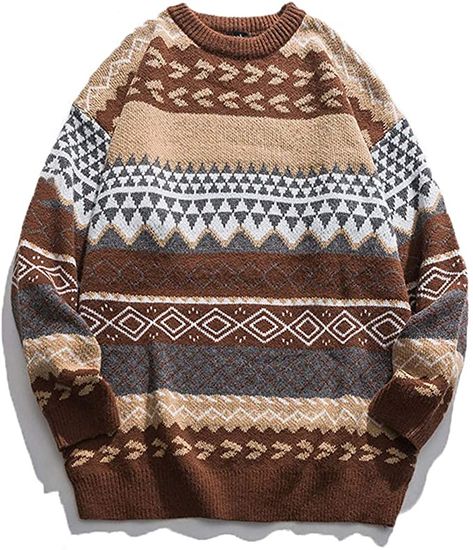 Autumn Winter Vintage Striped Sweater Men Clothes Pullover Men Sweater Jumper Men's Sweater Knit at Amazon Men’s Clothing store Floral Print Sweater, Mens Knit Sweater, Oversized Striped Sweater, Crop Pullover, Pull Oversize, Pullover Sweater Men, Winter Vintage, Jacquard Sweater, Oversize Knit