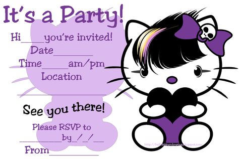 GOTH, EMO, PUNK STYLE HELLO KITTY INVITES Printable Hello Kitty Coloring Pages, Free Printable Hello Kitty, Printable Hello Kitty, Emo Party, Hello Kitty Birthday Invitations, Hello Kitty Coloring Pages, Kitty Coloring Pages, Kitty Birthday Party, Sleepover Invitations