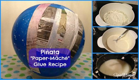 Paper Mache Glue/Paste to Make Your DIY Pinata Paper Mache Glue Recipe, Paper Mache Pinata, Glue Recipe, How To Make Glue, Paper Mache Recipe, Homemade Pinata, How To Make Pinata, Paper Mache Paste, Diy Pinata