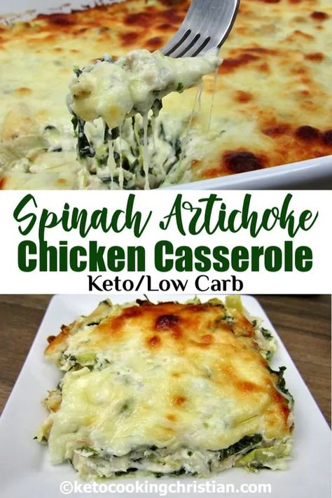 Spinach Artichoke Chicken Casserole, Spinach Artichoke Chicken, Artichoke Chicken, Keto Casserole, Keto Pancakes, Keto Cooking, Keto Recipes Dinner, Diet Vegetarian, Spinach Artichoke