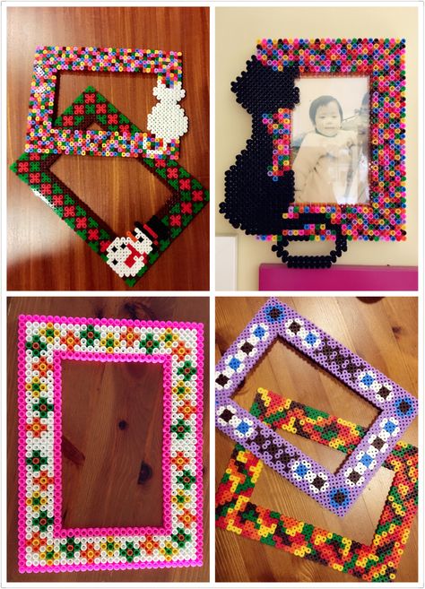 Perler Bead Picture Frame Pattern, Perler Bead Photo Frame, Perler Bead Picture Frames, Melt Beads Patterns, Frames Diy, Bead Frames, Easy Perler Bead Patterns, Pixel Beads, Hama Beads Design