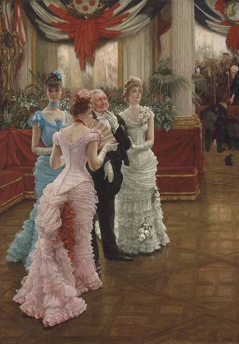 Les demoiselles de province by James Tissot, 1885. James Tissot, Istoria Modei, Intermediate Colors, Victorian Paintings, Victorian Art, Romantic Art, Edwardian Fashion, Classical Art, Historical Dresses