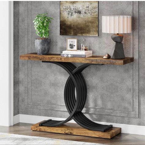 Tribesigns Industrial Entryway Table, 39-Inch Vintage Console Table Accent Table with Geometric Metal Legs, Narrow Wood Sofa Table Foyer Table for Entrance, Living Room (Rustic Brown & Black) #amazonaffiliatelink #homeinspiration #homedecorideas Marble Entryway, Console Table Behind Sofa, Narrow Entryway Table, Console Table Modern, Wood Sofa Table, Vintage Console Table, Modern Console Table, Marble Console Table, Marble Console