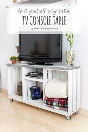 Wooden Crate Tv Stand, Bedroom Ideas For Couples Vintage, Crate Tv Stand, Rustic Tv Console, Diy Furniture Tv Stand, Patio Furniture Makeover, Tv Consoles, Craft Table Diy, Painting Wooden Furniture