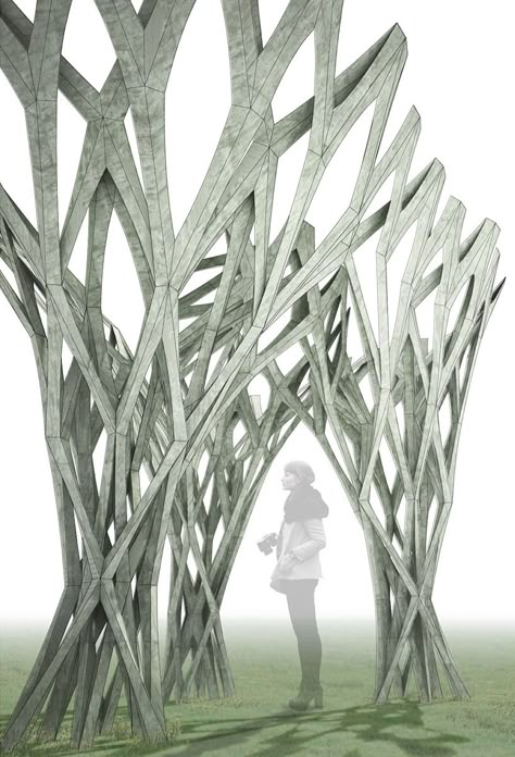 Winner of APPLIED: Research Through Fabrication Competition | CAST THICKET by… Tree Structure Architecture, Gateway Signage, Tree Structure, Parametric Architecture, University Of Houston, Digital Fabrication, Parametric Design, Landscape Architecture Design, Structure Architecture