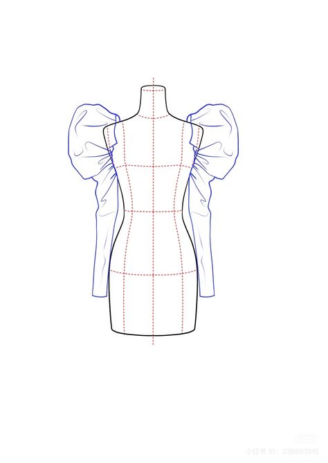 Sleeve Design Sketch, Puffed Sleeves Drawing, Puff Sleeve Drawing Reference, Sleeves Illustration Sketch, Puff Sleeve Technical Drawing, Draw Sleeves, Sleeves Sketch, Dress Technical Drawing, Dress Flat Sketch