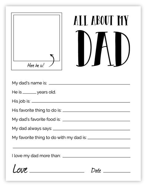 All About My Dad, Diy Father's Day Crafts, Dad Printable, Meaningful Christmas Gifts, Fathers Day Art, Father's Day Activities, Father's Day Printable, Meaningful Christmas, Dads Favorite