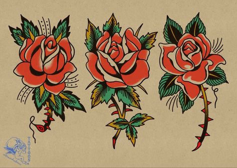 Traditional Rose Flash Sheet, Flower American Traditional Tattoo, American Traditional Tattoos Rose, Traditional Rose Tattoo Flash, American Traditional Roses, Rose Tattoo Flash, American Traditional Rose, Traditional Rose Tattoo, New Tattoo Styles