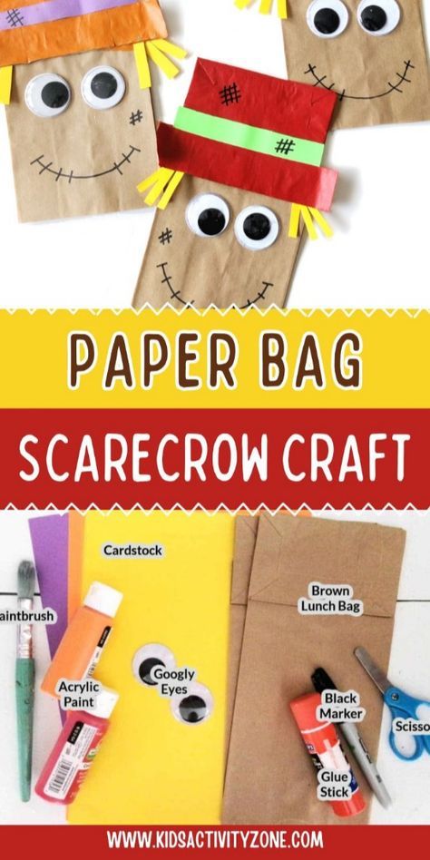 Create a charming Paper Bag Scarecrow with your kids! This simple and fun craft is perfect for fall. Let their imaginations run wild as they decorate their scarecrow masterpiece. Paper Bag Scarecrow Craft, Paper Bag Scarecrow, Scarecrow Craft, Candy Corn Crafts, Scarecrow Crafts, Paper Bag Crafts, Fun Fall Crafts, Fall Arts And Crafts, Rainy Day Fun