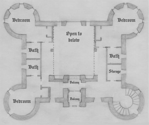 Second floor four tower plan Castle Plans Medieval, Mini Castle Floor Plans, Sims Castle Plans, Bloxburg Small Castle Layout, Small Castle Floor Plans, Bloxburg Small Castle, Tiny Castle House Plans, Castle Blueprints Floor Plans, Minecraft Castle Layout Floor Plans