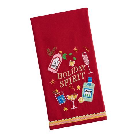 Red Holiday Spirit Embroidered Kitchen Towel - World Market Festive Kitchen, Retro Stars, Cocktail Kits, Rick Rack, Host A Party, World Market, Kitchen Towel, Holiday Spirit, Kitchen Towels