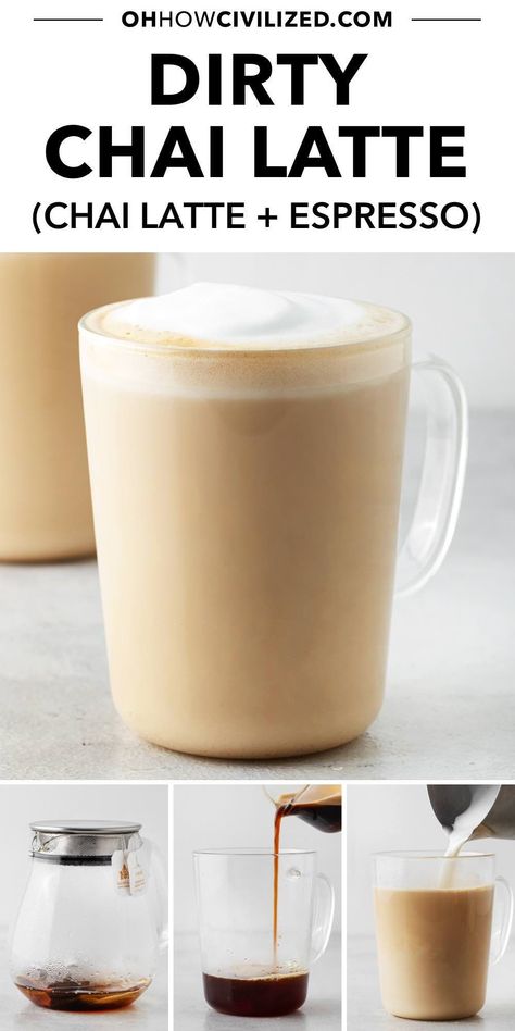 Make a warm and delicious dirty chai latte at home using only 5 ingredients. It’s sweet and a little spicy with a caffeine kick. #dirtychailatte #chailatte #dirtychai #chai #latte Best Chai Tea Recipe, Winter Tea Recipe, Hot Chai Tea, Dirty Chai Latte, Hot Tea Recipes, Iced Chai Tea, Chai Latte Recipe, Breakfast Drinks, Chai Tea Recipe