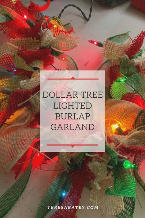 Dollar Tree Lighted Burlap Garland Diy Christmas Mantel Garland, Burlap Christmas Crafts, Diy Christmas Tree Garland, Diy Christmas Gifts For Kids, Burlap Garland, Diy Christmas Garland, Christmas Decorations Cheap, Diy Burlap, Dollar Tree Christmas