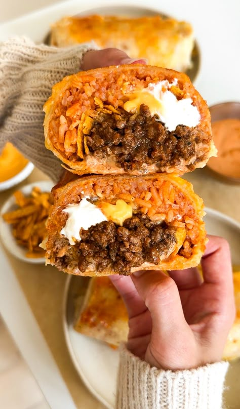 Grilled Cheese Burrito - Taco Bell Copycat | Moribyan Taco Bell Meal Prep, Five Layer Burrito Taco Bells, Beefy Melt Burrito Taco Bell, Grilled Beef Burritos, Copycat Taco Bell Grilled Cheese Burrito, Healthy Taco Bell Copycat, Slow Cooker Burrito Filling, Grilled Stuffed Burrito Taco Bell, Cheese Burger Burrito