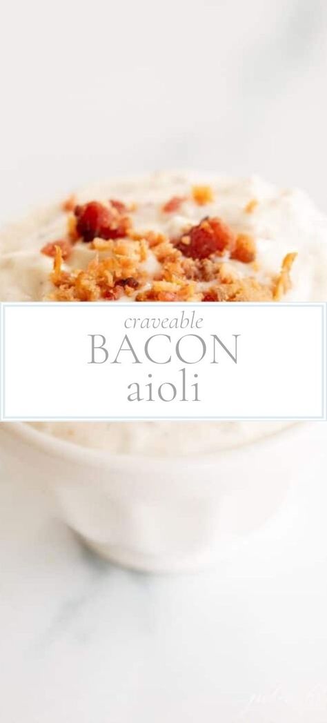 Creamy, craveable and perfect for dipping, this bacon aioli is going to rock your world. It’s salty, savory and totally decadent! Bacon Aioli Recipe, Easy Mayo Recipe, Bacon Aioli, Aoili Recipe, Bacon Jam Recipe, Gourmet Grilled Cheese, Aioli Recipe, Julie Blanner, Burger Toppings