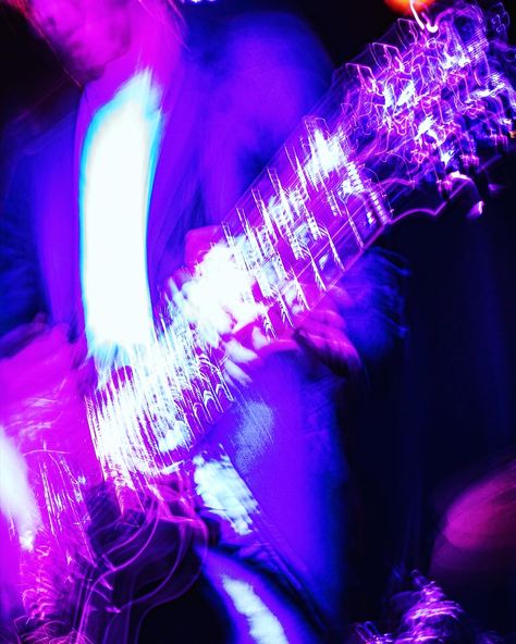 Guitar concert band long exposure photography neon lights drums concert photographer bass singer creative ideas wall collage aesthetic purple pink organge white black film 35 mm Neon Guitar Aesthetic, Neon Rock Aesthetic, Purple Bass Guitar Aesthetic, Guitar Purple Aesthetic, Purple Band Aesthetic, Punk Purple Aesthetic, Neon And Black Aesthetic, Concert Photographer Aesthetic, Neon Music Aesthetic