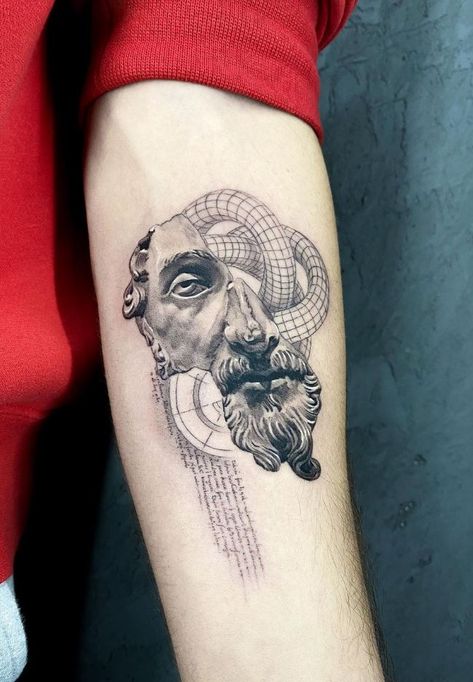 Marcus Aurelius Tattoo, Roman Tattoo, Statue Tattoo, Greek Mythology Tattoos, C Tattoo, Cool Forearm Tattoos, Mythology Tattoos, E Tattoo, Waves Tattoo