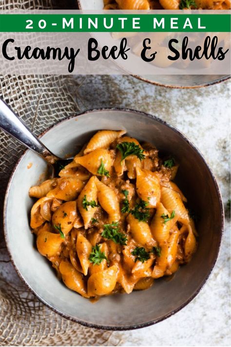 Creamy Beef And Shells, Beef And Shells, Beef Recipe Instant Pot, 20 Minute Dinners, Instant Pot Pasta Recipe, Beef Pasta, Easy Pasta Dishes, Stuffed Shells Recipe, Creamy Tomato Sauce