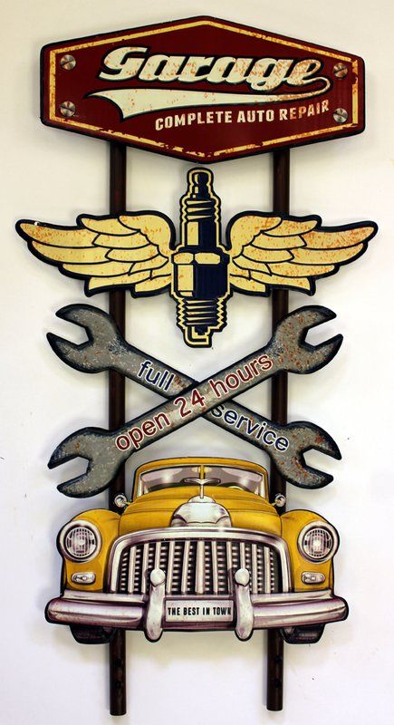 Metal Vintage Garage Sign Wall Décor Garage Art Wall, Garage Art Ideas, Mechanic Logo Design, Garage Drawing, Vintage Car Garage, Garage Furniture, Vintage Garage, Hot Rods Cars Muscle, Window Display Design