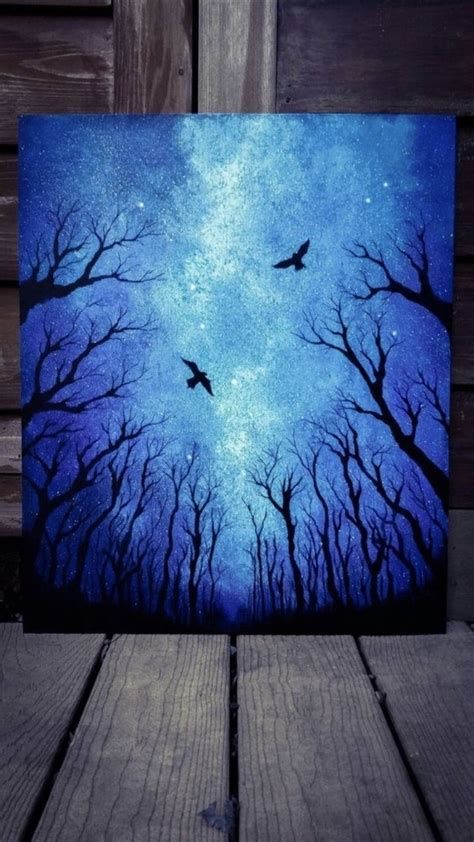 1001+ Acrylic Painting Ideas To Fill Your Spare Time With Blue Background Painting Ideas, Sky Painting Acrylic, Background Painting Ideas, Blue Background Painting, Picture Couple, Cute Easy Paintings, Night Sky Painting, Background Painting, Wallpaper Backgrounds Aesthetic