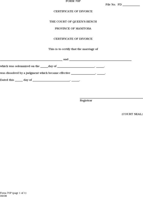 Manitoba Certificate of Divorce Form Divorce Forms, Template Printable, Free Download, Quick Saves