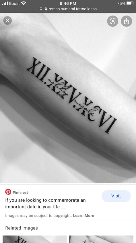 Important Date Tattoos, Tattoos Pulseras, Tattoo Numbers, Roman Numbers Tattoo, Numbers Tattoo, Memorial Tattoo Ideas, Kid Name Tattoo, Roman Numeral Tattoos, Z Tattoo