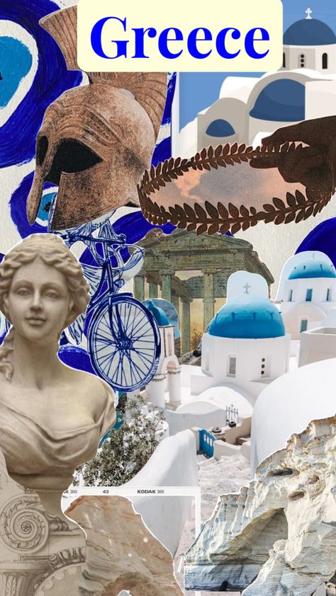 Greece Collage, Greece Moodboard, Greek Symbols, Greece Design, Vintage Moodboard, Greece Pictures, Greek Symbol, Summer Phone, Photo Elements