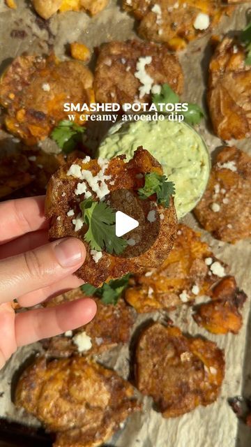 Christina Frangipane on Instagram: "Cajun Smashed Potatoes with Creamy Avocado Dip 🥑

Shoutout to the genius who first decided to smash potatoes. You’re a hero!

Recipe
- 1 lb little potatoes
- 1/2 tsp salt
- 1/2 tsp pepper
- 3 tbsp Cajun seasoning
- 3 tbsp melted butter
- 1 avocado
- 1 tbsp olive oil
- 2 tbsp cilantro
- 1/4 cup Greek yogurt
- Lemon or lime juice
- Salt to taste

1. Fill a large pot with water and add the potatoes and salt. Boil until the potatoes are soft and a fork can  pierce them.
2. Preheat the oven to 400°F and line a baking sheet with parchment paper.
3. Drain the potatoes, ensuring they are dry, and lay them on the baking sheet.
4. Using a flat-bottomed object, smash each potato.
5. Mix the melted butter with 1/2 tsp salt, 1/2 tsp pepper, and the Cajun seasoning. Smash Potatoes, Creamy Avocado Dip, Avocado Dip, Smashed Potatoes, Cajun Seasoning, The Genius, Large Pots, A Hero, Parchment Paper