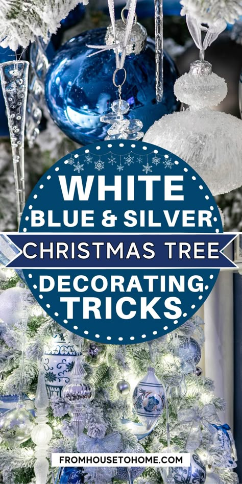 Wintry White, Blue and Silver Christmas Tree Christmas Tree Themes Colors Blue And Silver, Winter Wonderland Decorations Christmas Tree, Snowflake Christmas Trees, Hampton Christmas Tree, White Christmas Tree With Blue Lights, Silver And Light Blue Christmas Tree, Blue Snowman Christmas Tree, Wedgwood Christmas Tree, White Christmas Tree With Blue Ornaments