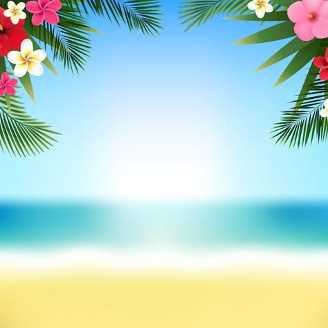 Tropical flowers border and beach with g... | Premium Vector #Freepik #vector #hibiscus #tropical-frame #tropical-floral #tropical-flowers Summer Frame, Tropical Template, Hawaiian Flower Background, Tropical Flower Background, Summer Frames And Borders, Hawaiian Background, Tropical Beach Background, Tropical Birthday Invitations, Diy Mug Designs