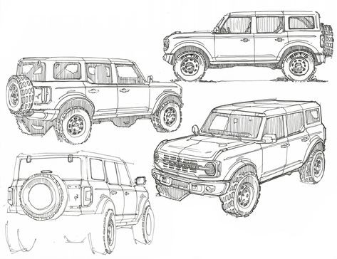 2021 Ford Bronco: The Off-Road Icon Returns To Blow The Jeep Wrangler's Doors Off | Carscoops Jeep Drawing, Jeep Wrangler Doors, Ford Bronco 4 Door, New Bronco, Sketch Practice, Ford Broncos, Bronco Sports, Car Design Sketch, Truck Art