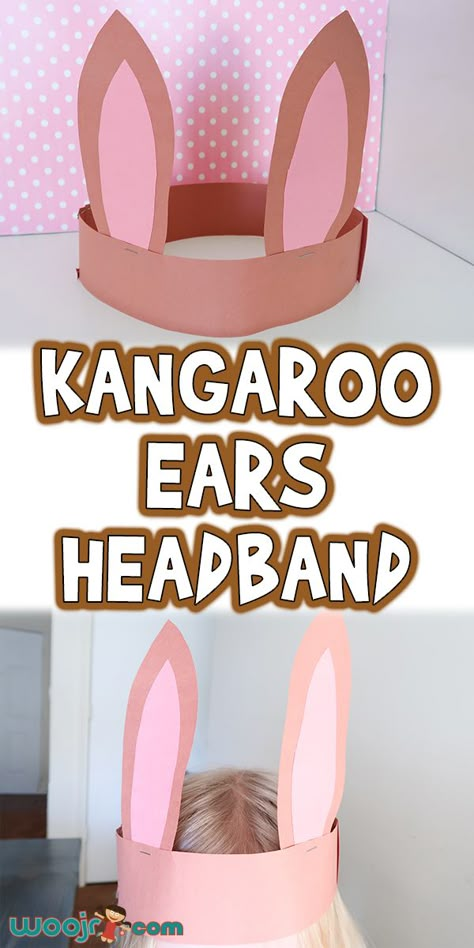 Kangaroo Ears Headband | Woo! Jr. Kids Activities Pin The Tail On The Kangaroo, Kangaroo Headband Craft, Kangaroo Decorations, Australia Kindergarten Activities, Kangaroo Crafts For Preschoolers, Australian Activities For Kids, Preschool Kangaroo Craft, Does A Kangaroo Have A Mother Activities, Kangaroo Crafts For Toddlers