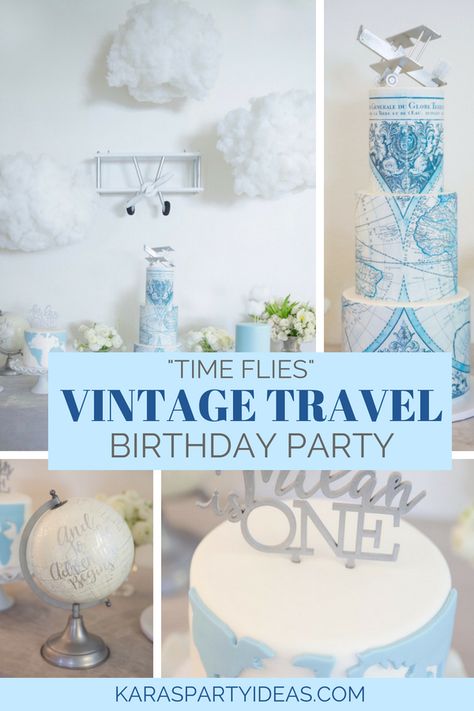 Time Flies Birthday Party Decoration, Time Flies First Birthday Boys, No Theme Birthday Party, Travel Themed Birthday Party, Time Flies Birthday Party, Time Flies First Birthday, Travel Birthday Party, Vintage Airplane Birthday Party, Map Cake