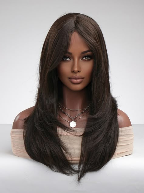 MulticolorCollarSynthetic FiberBangs Wig EmbellishedWigsAccs Face Shaping Haircut, Dark Brown Hair Layers, Shein Wigs, Current Bangs, Best Haircuts For Long Hair, Hairstyles For Diamond Face Shape, Haircut Layers Medium, Hairstyles For Big Foreheads, Brown Layered Hair