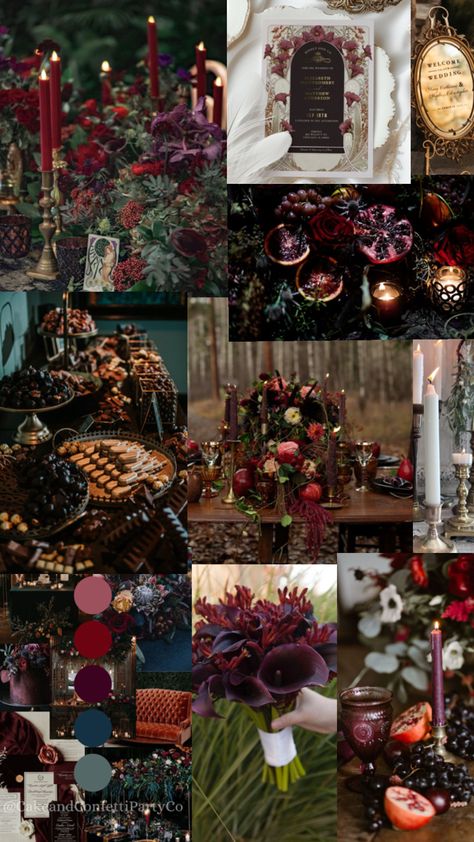 Hades Persephone Wedding, Pomegranate Wedding Theme, Pomegranate Wedding Color, Persephone And Hades Wedding, Hades And Persephone Wedding Theme, Pomegranate Wedding Decor, Hades And Persephone Wedding, Dark Romantic Wedding Decor, Dark Fall Wedding