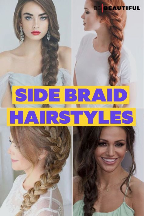 Braided hairstyles Side Braid Long Hair, Fluffy Side Braid, Side Plaits Hairstyles, Side French Braid Hairstyles, Easy Side Braids For Long Hair, Long Hair Side Braid, Side Plait Hairstyles, One Side Braid, Side Braided Hairstyles