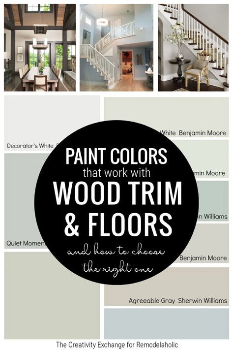 Paint Colors That Go With Wood Floors And Wood Trim From Remodelaholic Paint Colors For Wood Trim, Foyer Paint Colors, Stained Wood Trim, Natural Wood Trim, Oak Wood Trim, Dark Wood Trim, Family Room Paint Colors, Picking Paint Colors, Cherry Wood Floors