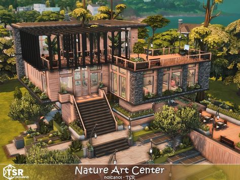 The Sims Resource - Nature Art Center No CC Sims 4 Arts Center, Sims 4 Art Center, Games Setup, Ts4 Lots, Sea Life Wallpaper, The Sims 4 Lots, Pebble Floor, Love Cafe, Sims Building