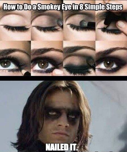 Winter Soldier Nails It. Makeup Memes, Steve Rogers, Bucky Barnes, Macaroons, Smokey Eye, I Smile, Bones Funny, Percy Jackson, Gotham