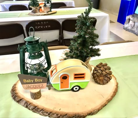 Camping Themed Table Decor, One Happy Camper Birthday Centerpieces, Camping Party Centerpiece Ideas, Camping Lantern Centerpieces, One Happy Camper First Birthday Centerpiece, Happy Camper Centerpieces, One Happy Camper Table Centerpieces, Happy Camper Birthday Party Decoration, A Little Camper Is On The Way