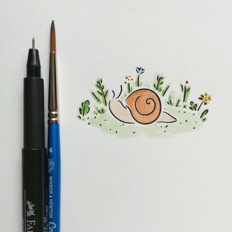 Snail Doodle Easy, Snail Cute Art, Cute Snail Doodle, Snail Drawing Simple, Insect Sketches, Cute Snail Drawings, Snail Doodle, Kawaii Snail, Snail Painting