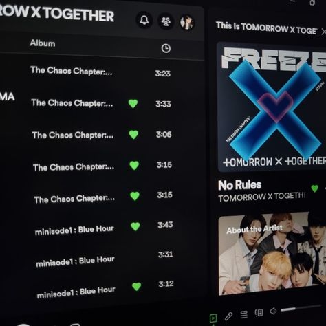 #spotify #txt #aesthetic Txt Spotify Aesthetic, Txt Album Aesthetic, Spotify Car, Chaos Chapter Freeze, Txt Aesthetic, The Chaos, Frozen, Wallpapers, Music